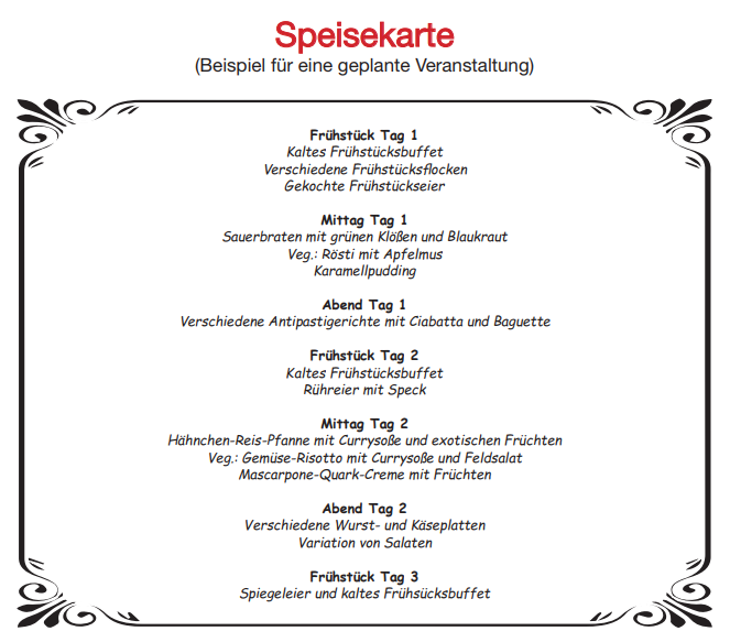 Mögliche Speisekarte